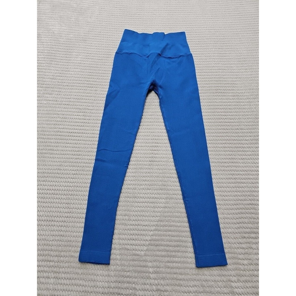Riley 7 Leggings Womens XS Small Blue Ribbed High Rise Active Gym